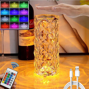 Crystal Touch Control Rose Lamp - 16 Color Dimmable LED Desk Lamp Light, Battery Operated Small Table Lamp for Bedroom with Remote Controller, Night Light, Gift for Mom Dad Wife