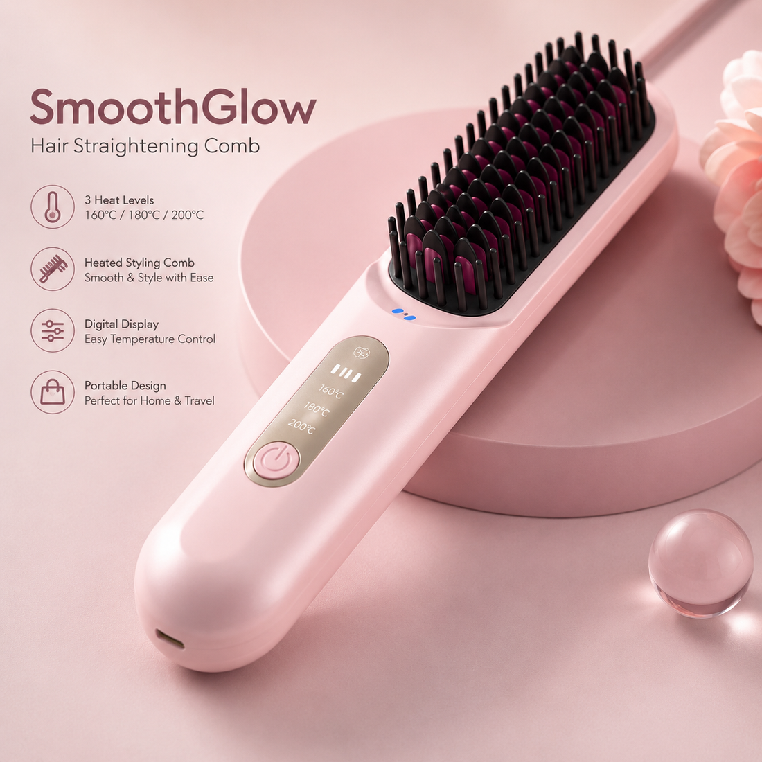 SmoothGlow Hair Straightening Comb
